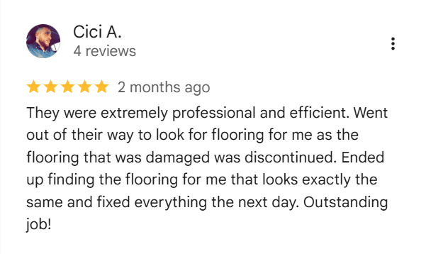 Google review from Cici A. — 5 stars for L&R Flooring Solutions